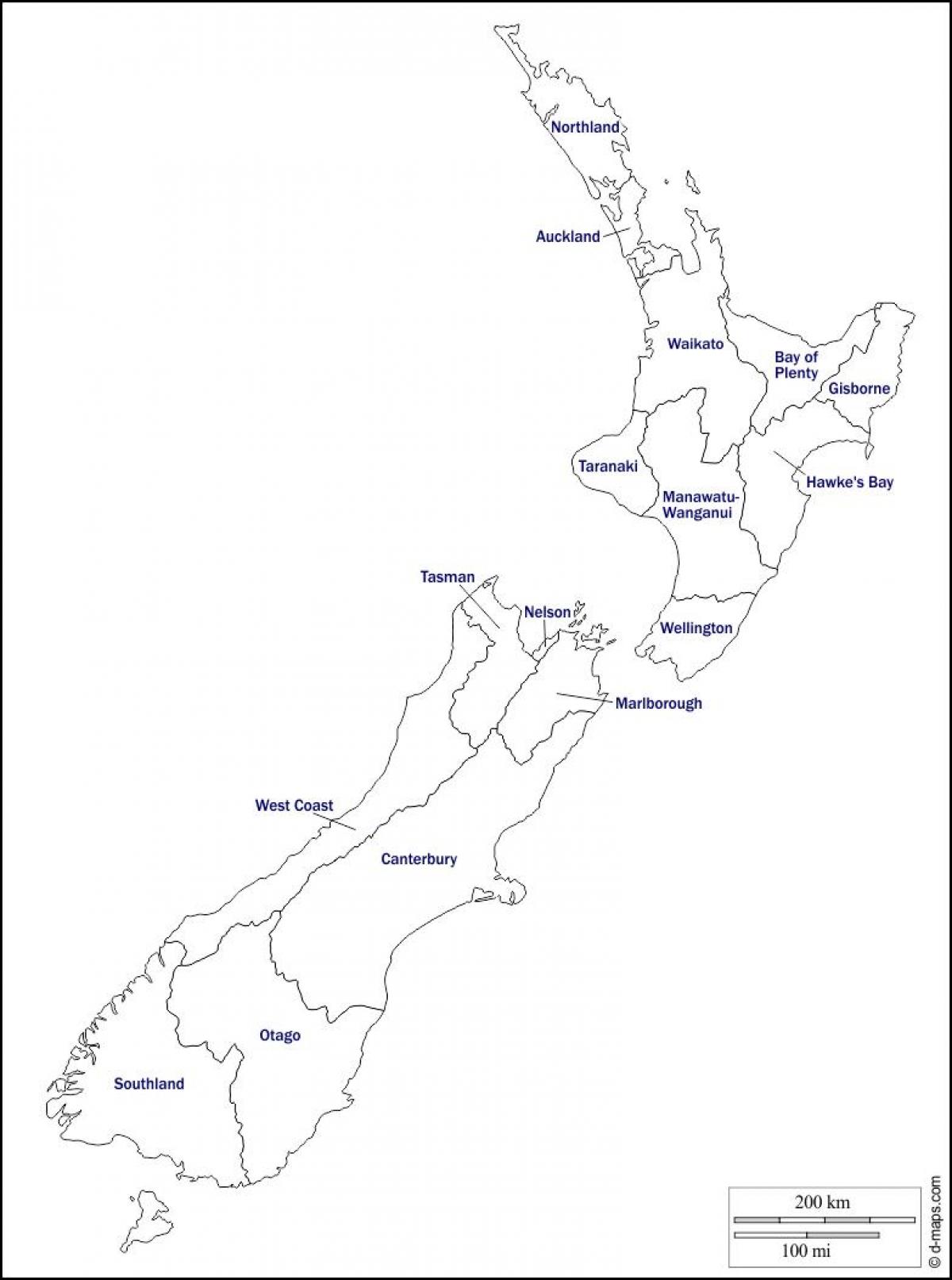 Mappa della Nuova Zelanda vuota