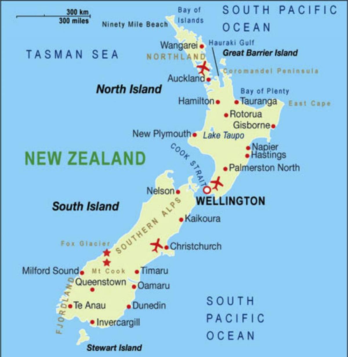 Mappa degli aeroporti della Nuova Zelanda