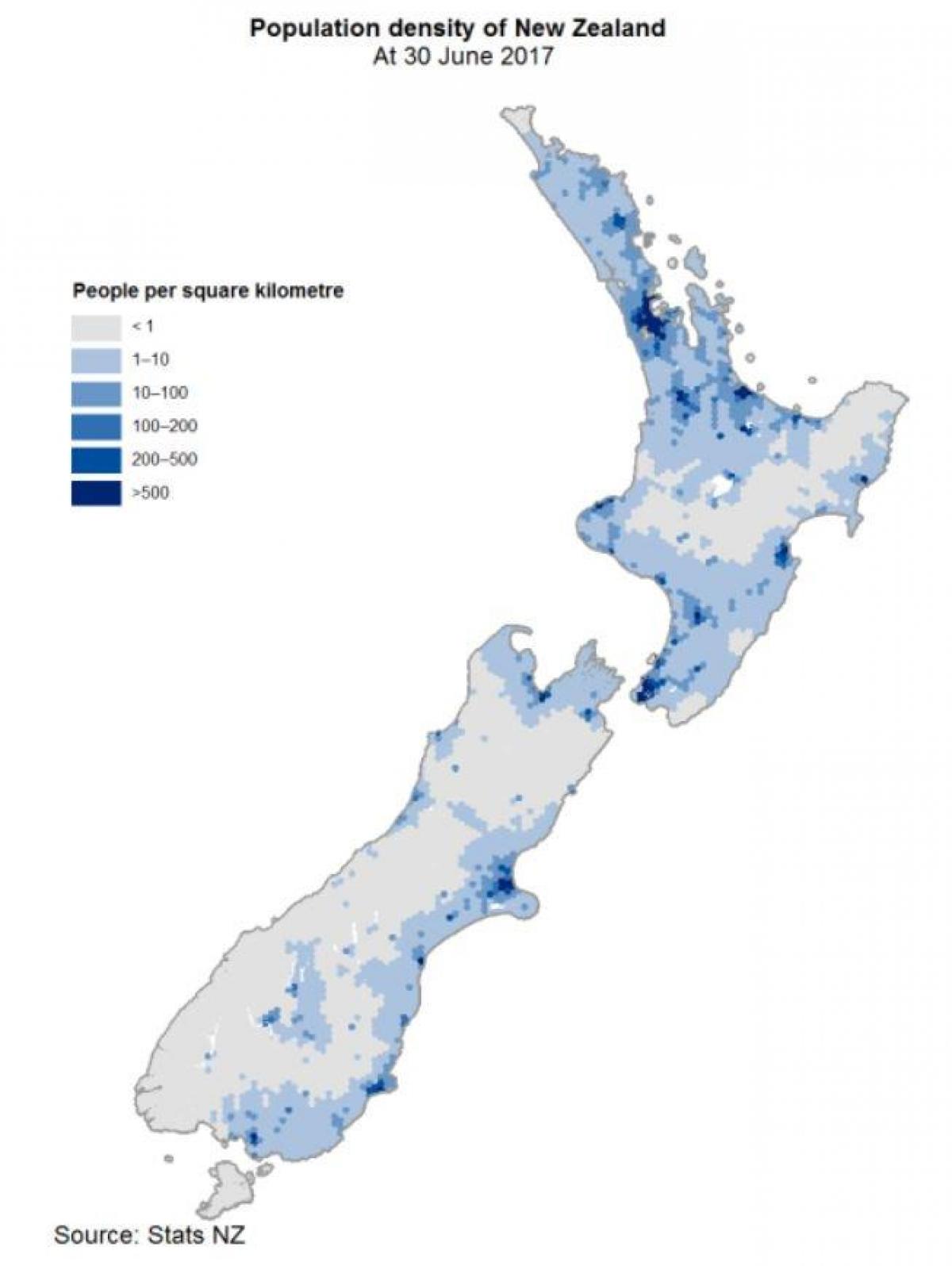 Mappa della densità della Nuova Zelanda