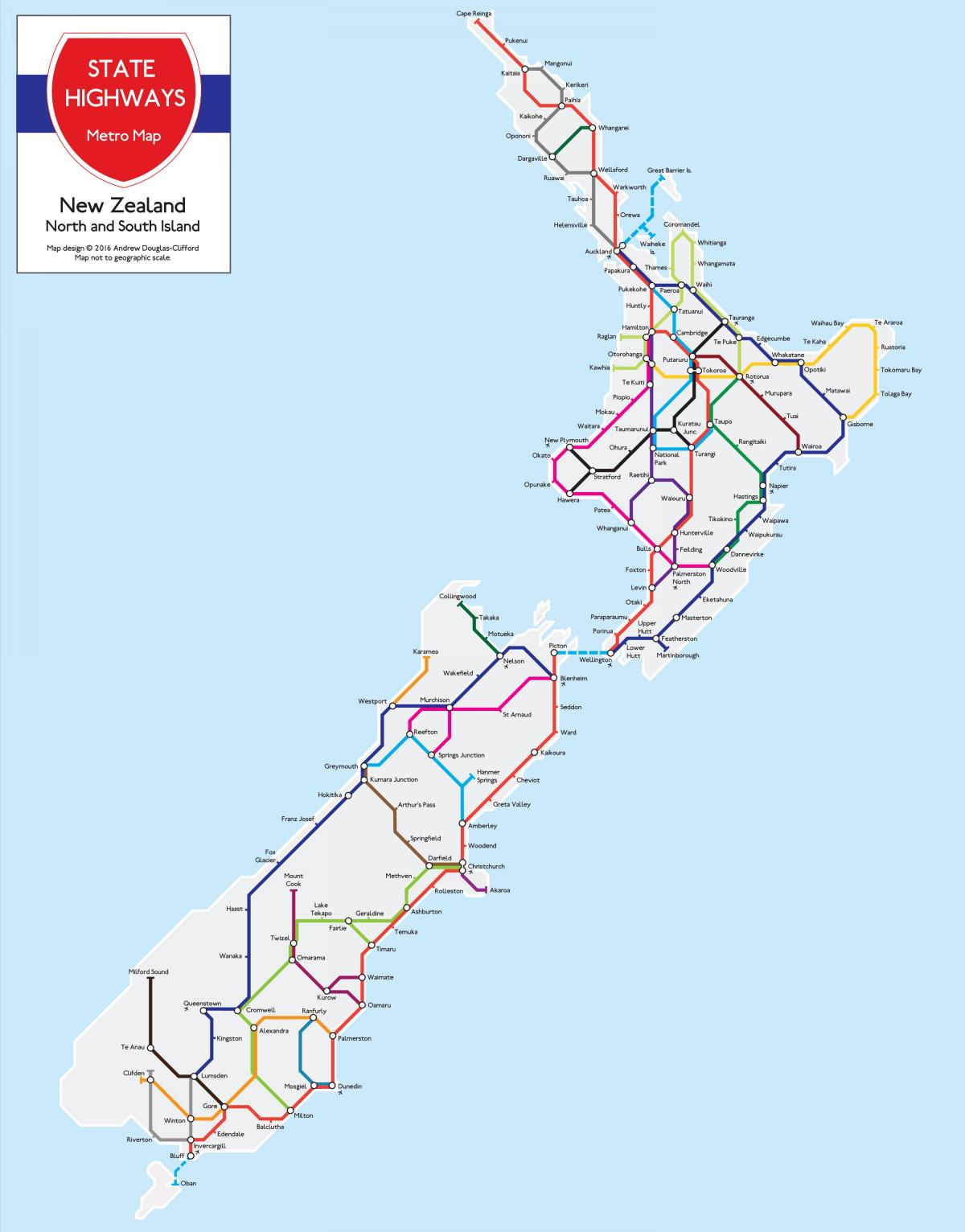 Mappa delle autostrade della Nuova Zelanda
