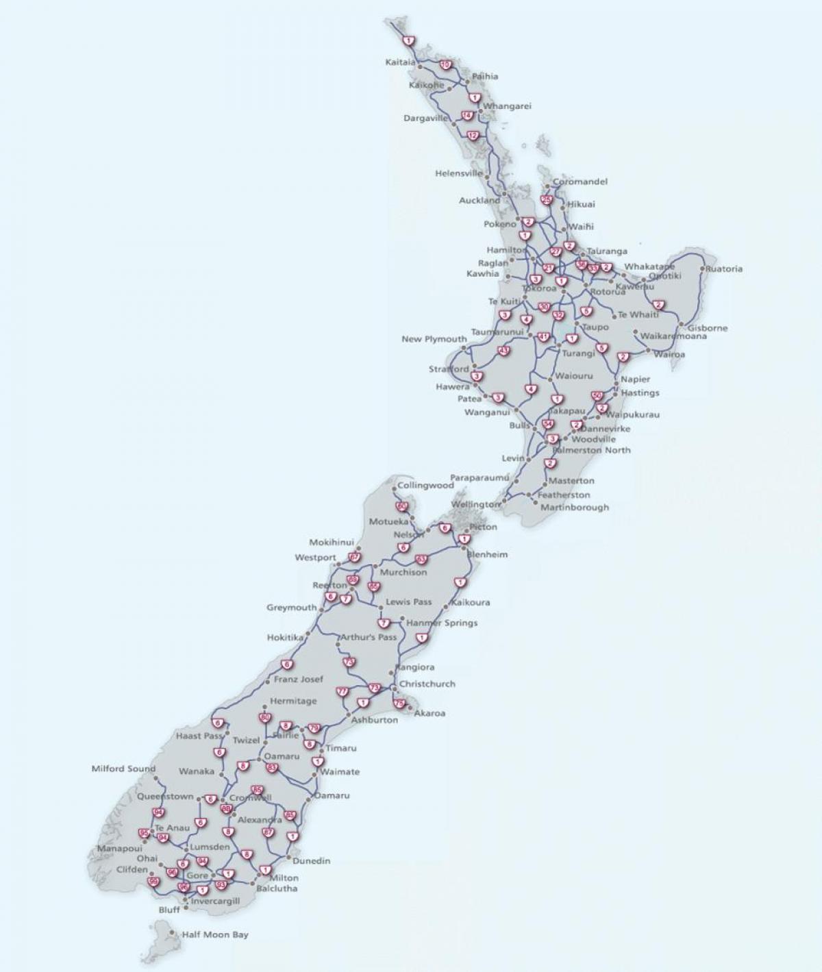 Mappa stradale della Nuova Zelanda