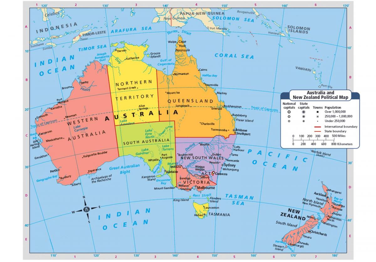 Mappa della Nuova Zelanda e dei paesi confinanti