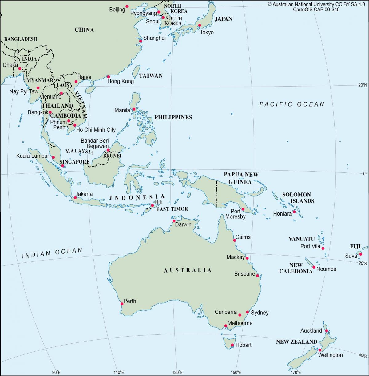 Posizione della Nuova Zelanda sulla mappa dell'Oceania