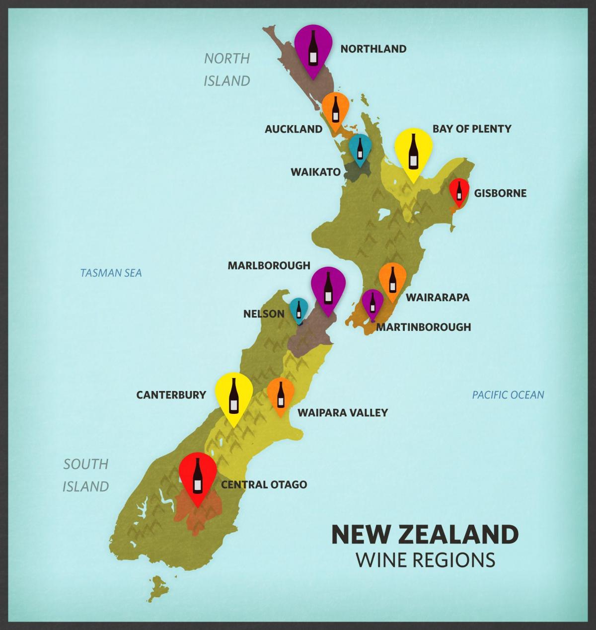 Mappa dei vigneti della Nuova Zelanda
