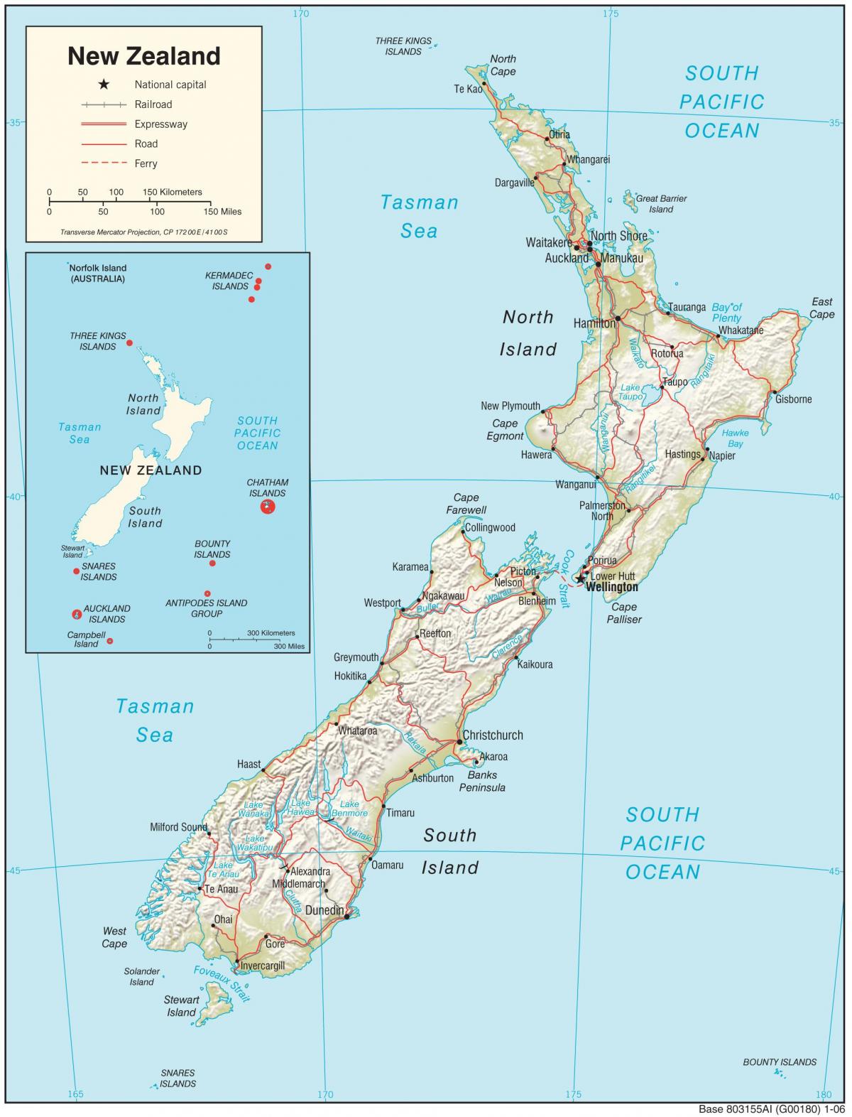 Mappa del paese Nuova Zelanda