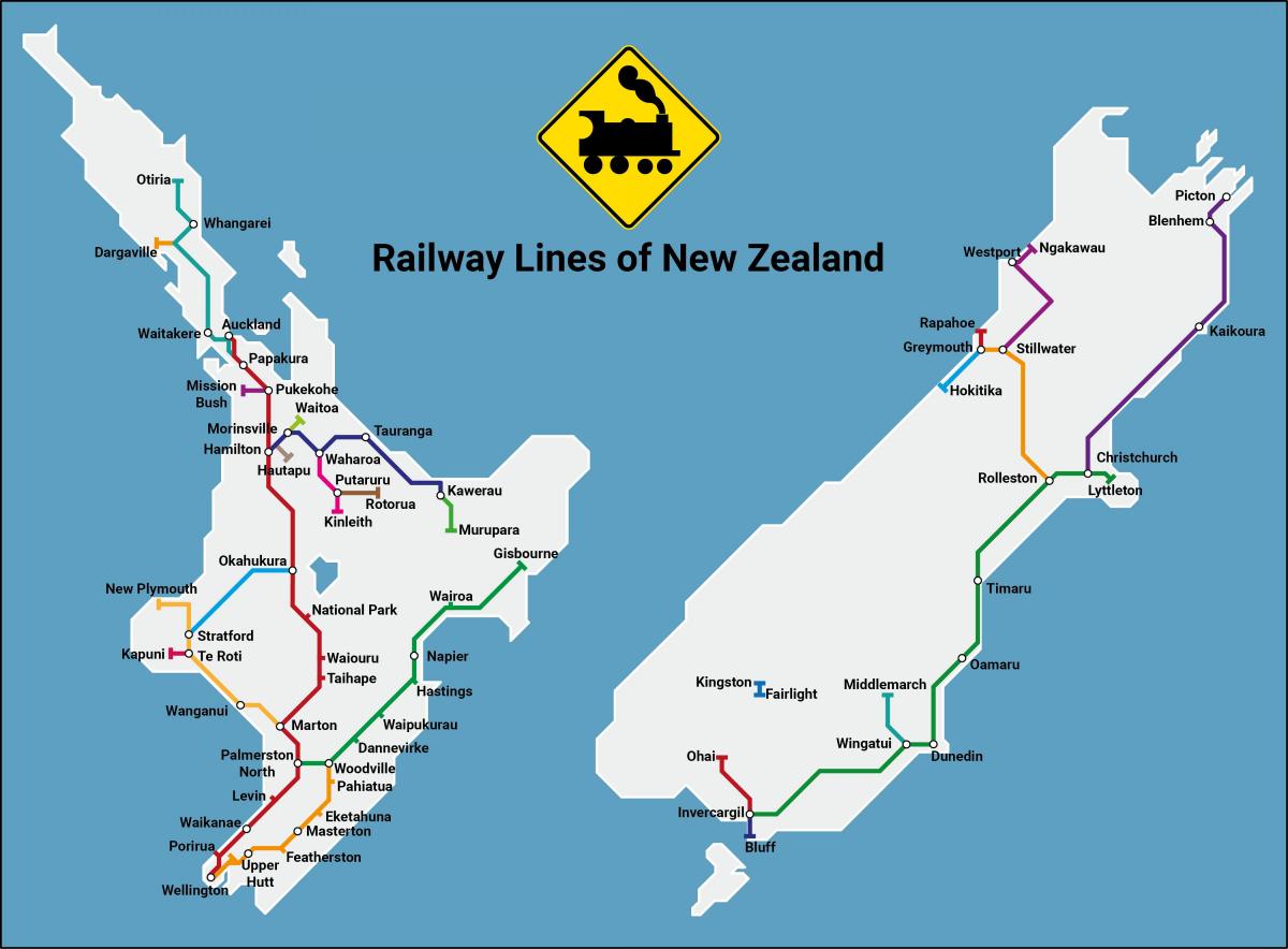 Mappa delle linee ferroviarie della Nuova Zelanda
