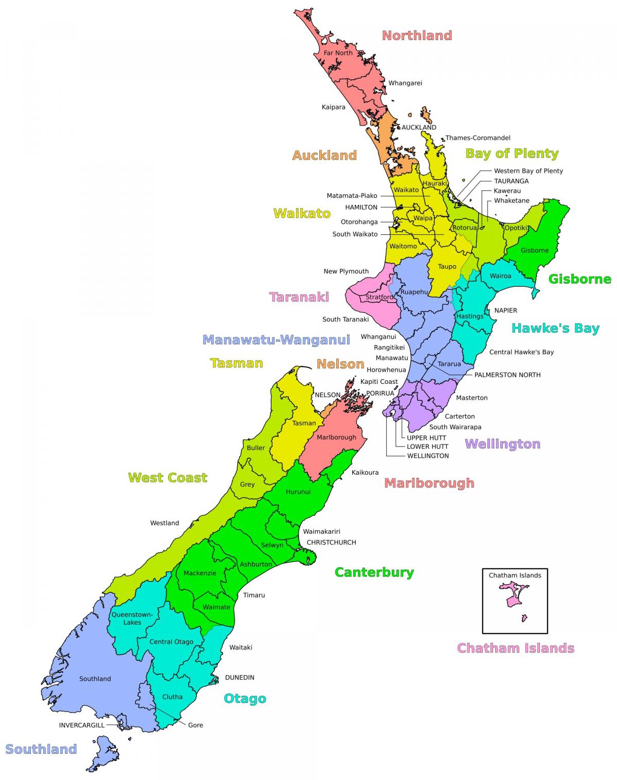 Mappa delle aree della Nuova Zelanda