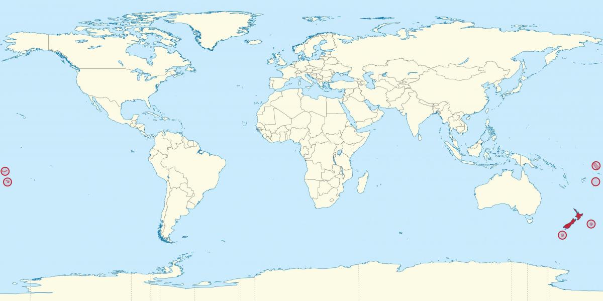 Posizione della Nuova Zelanda sulla mappa del mondo