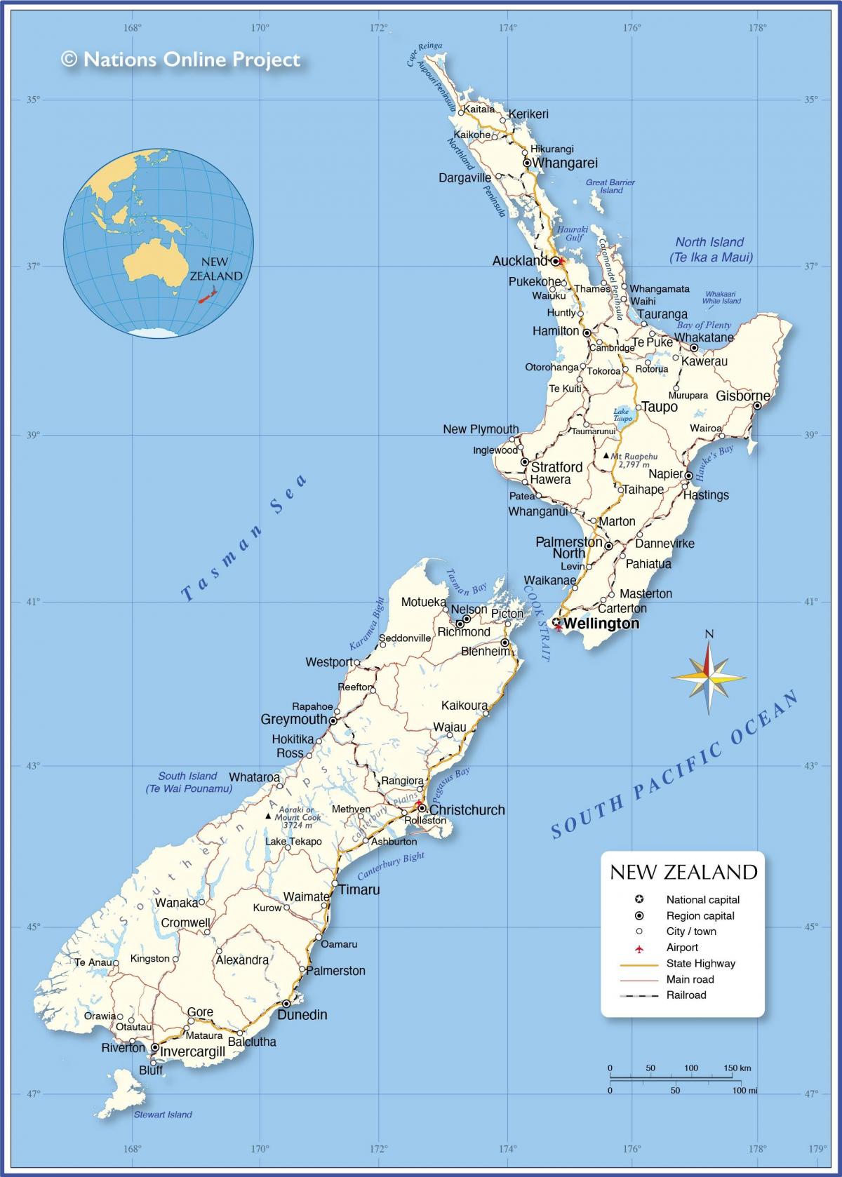 La Nuova Zelanda su una mappa